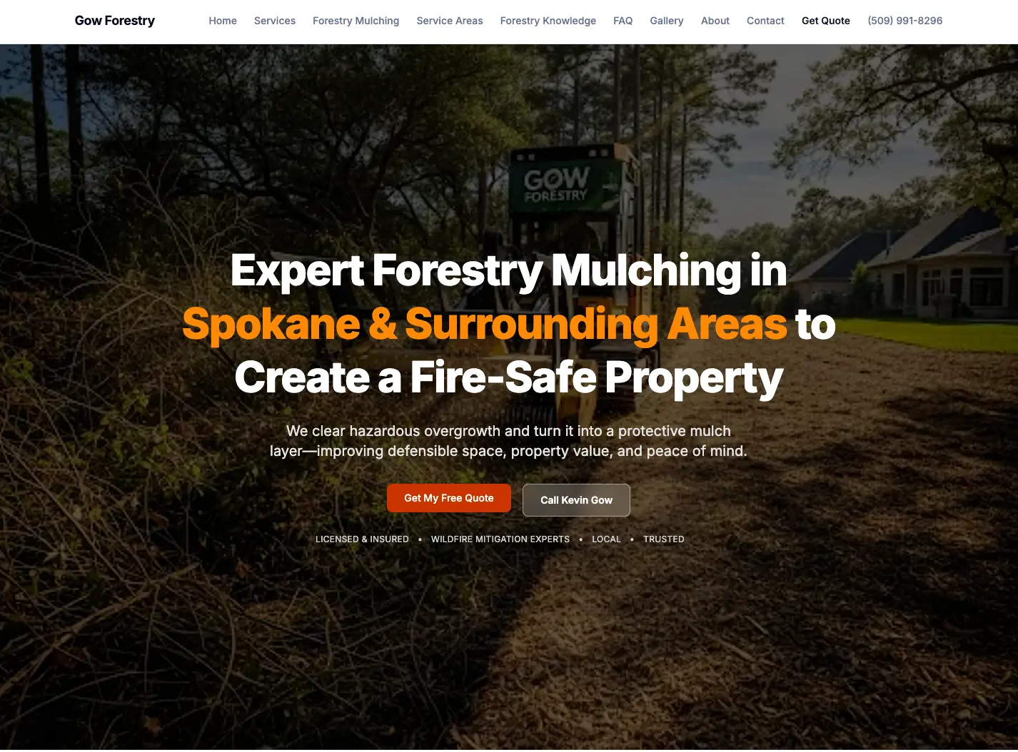 Gow Forestry homepage with forestry mulching services and lead capture