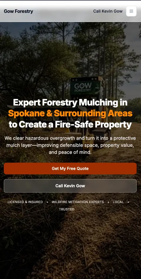 Gow Forestry mobile view with prominent phone call CTA