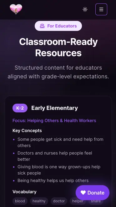 Classroom resources page on mobile device