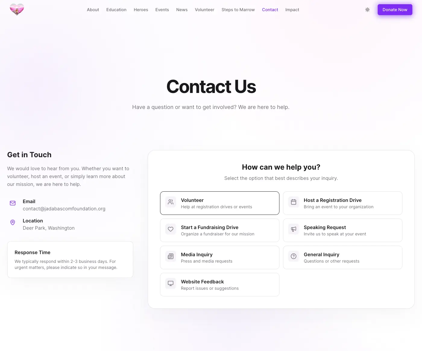 Contact form wizard in light mode