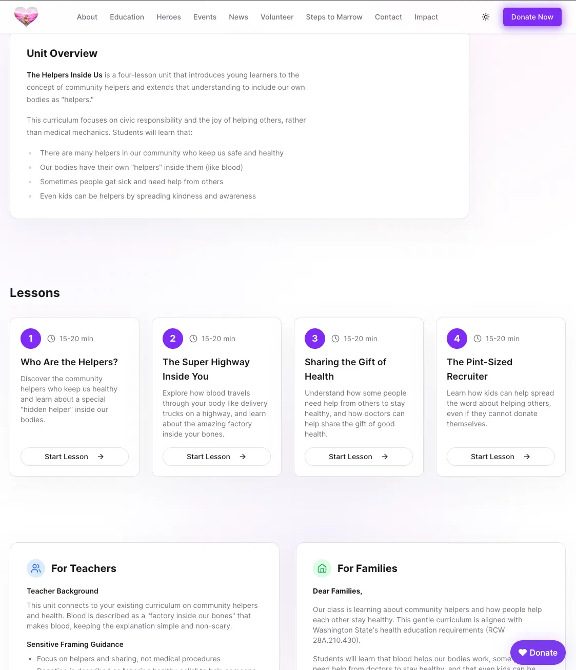 K-12 education curriculum tier cards for bone marrow donation awareness