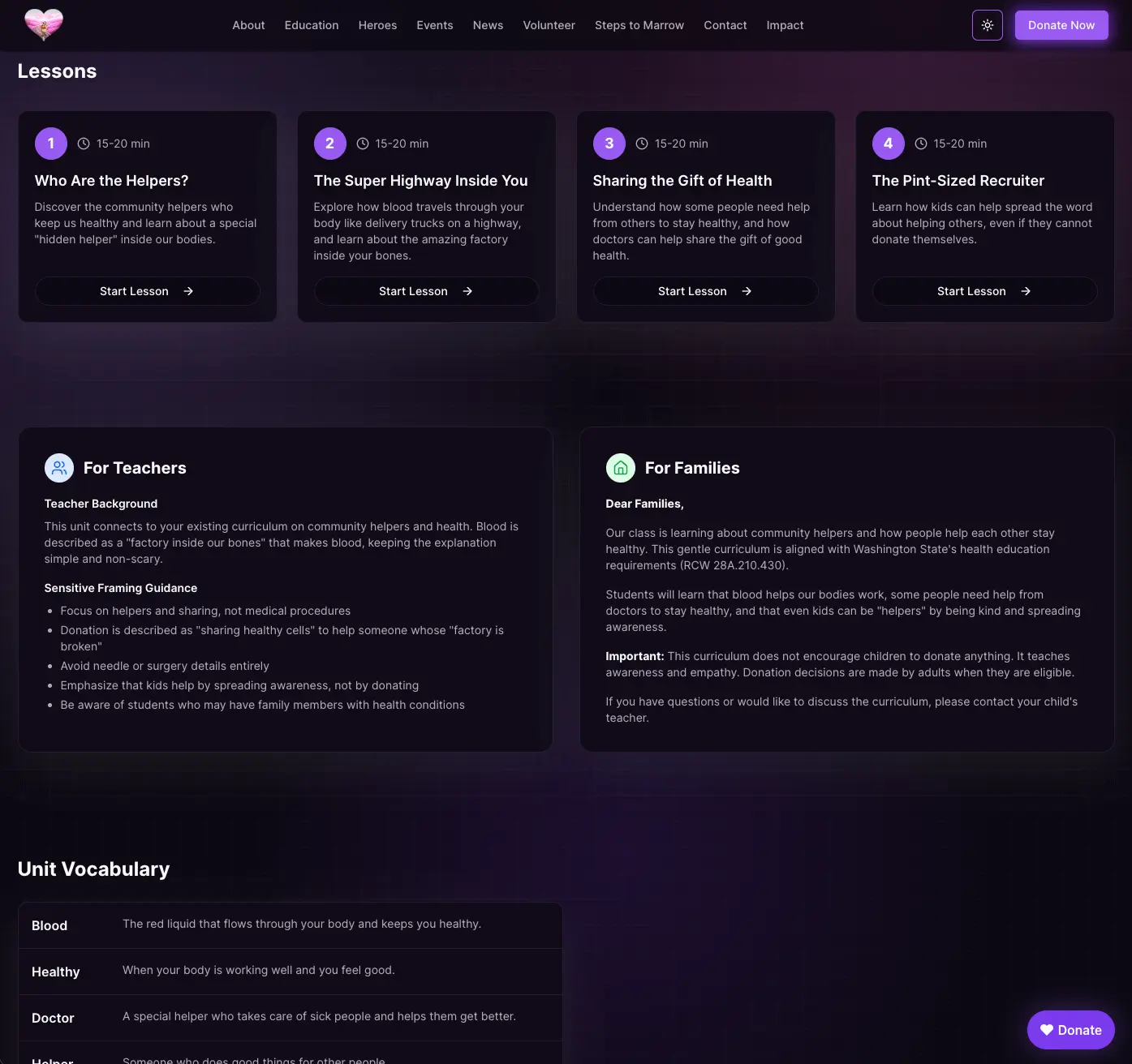 Educator lesson plans in dark mode