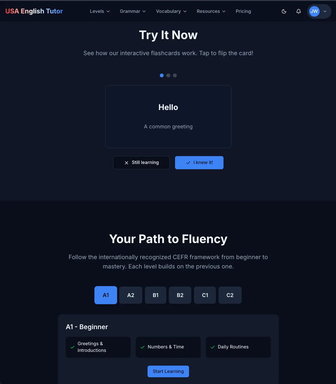 Interactive flashcard activity for vocabulary retention between live lessons