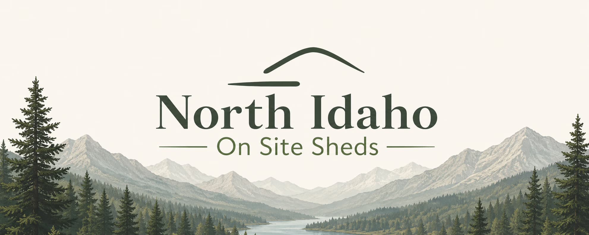 North Idaho On Site Sheds brand artwork with mountain landscape