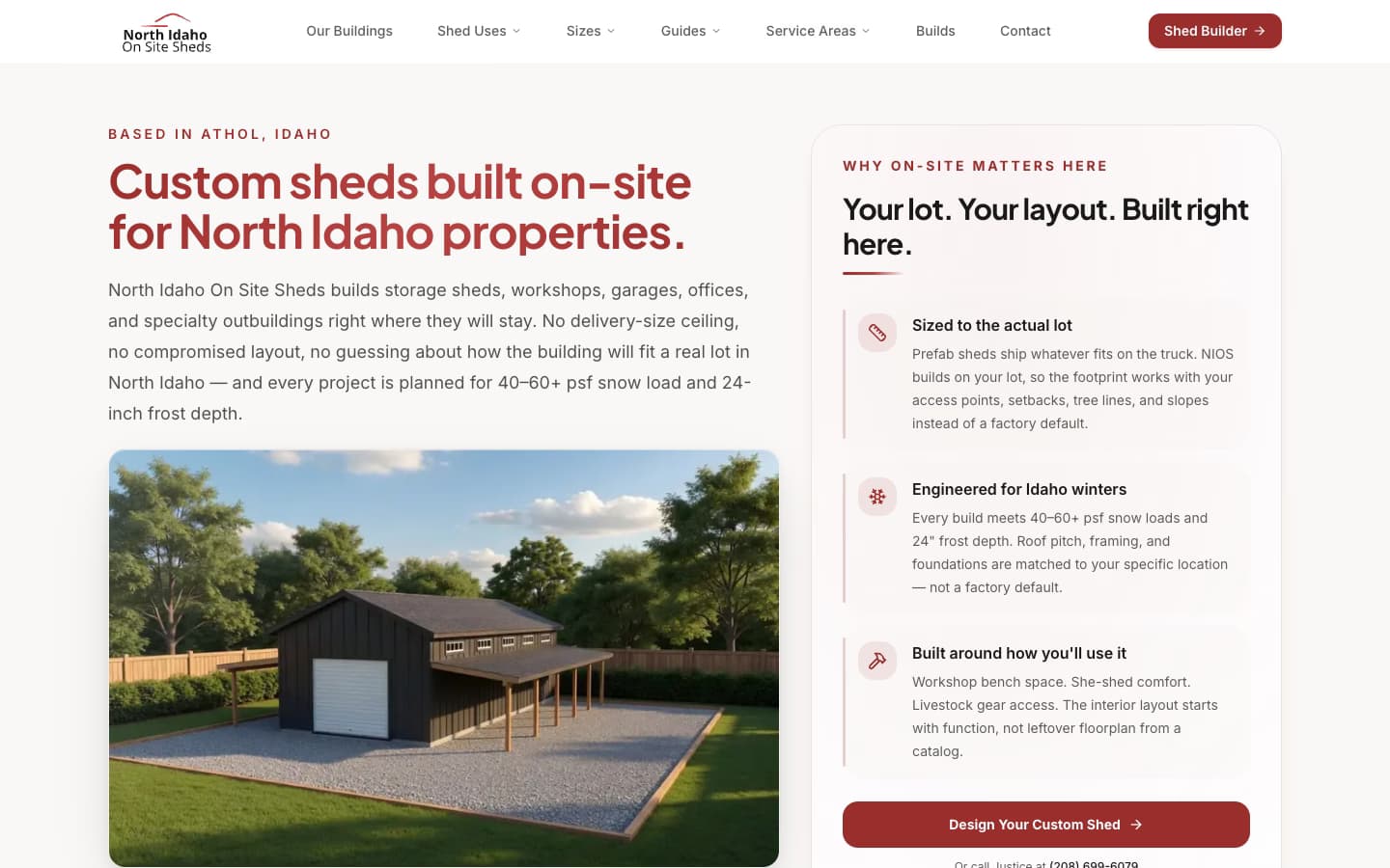 North Idaho On Site Sheds homepage with custom sheds built on-site for North Idaho properties