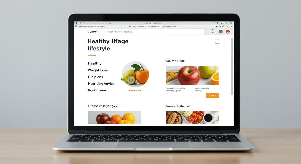 Health blog website on a screen with SEO keywords highlighted
