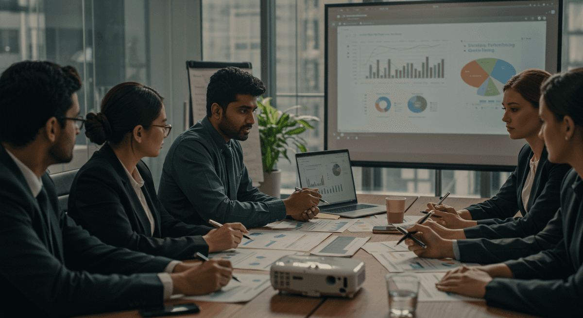 Consulting session with charts and strategic planning documents