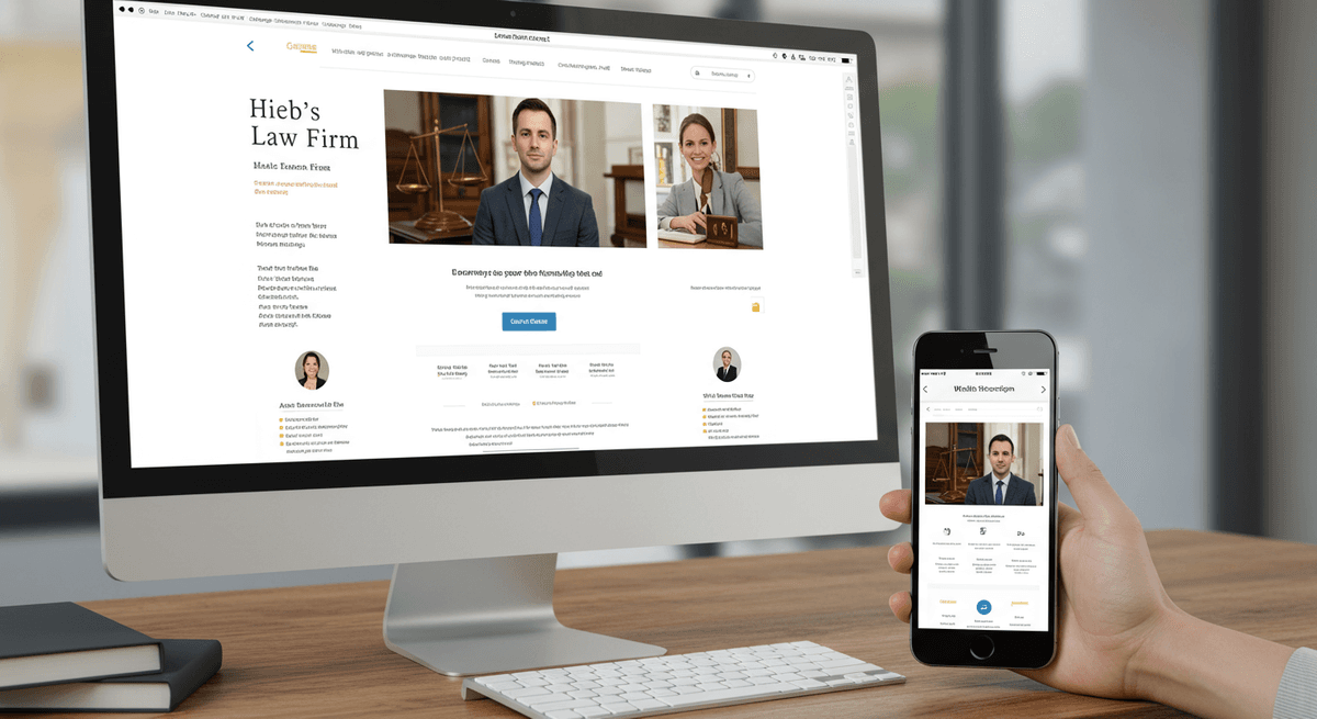 Screenshot of a modern law firm website on desktop and mobile
