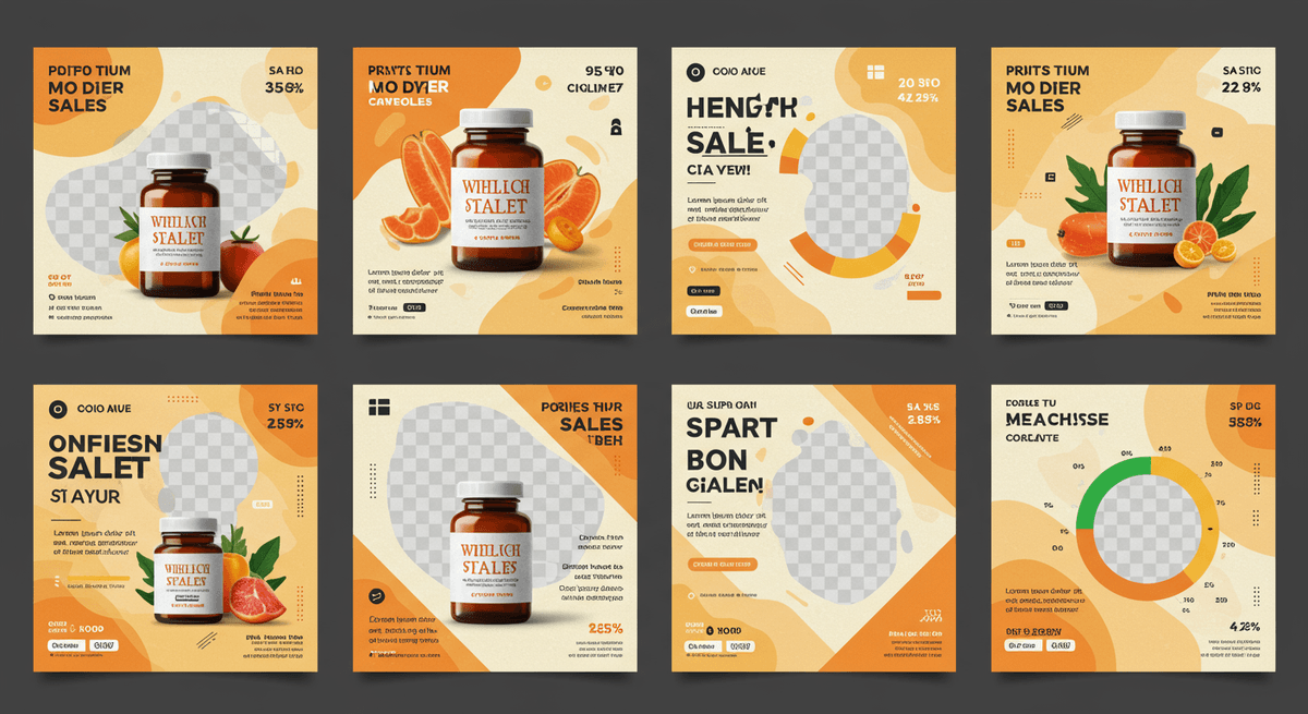 Social media ad creatives for a health product with sales data